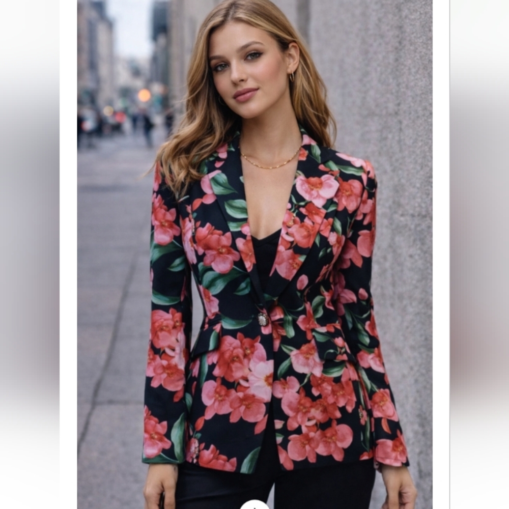 Motivi Floral Blazer | Made in Italy | Pink & Green | Size 4